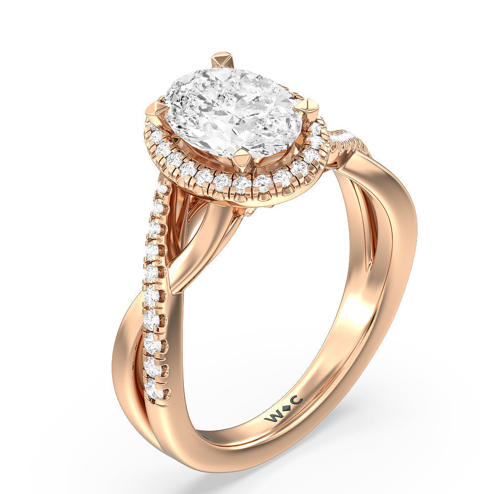 Oval Cut Crossover Split Cathedral Halo Engagement Ring with Lab Grown Diamond in 14KT Rose Gold view 3
