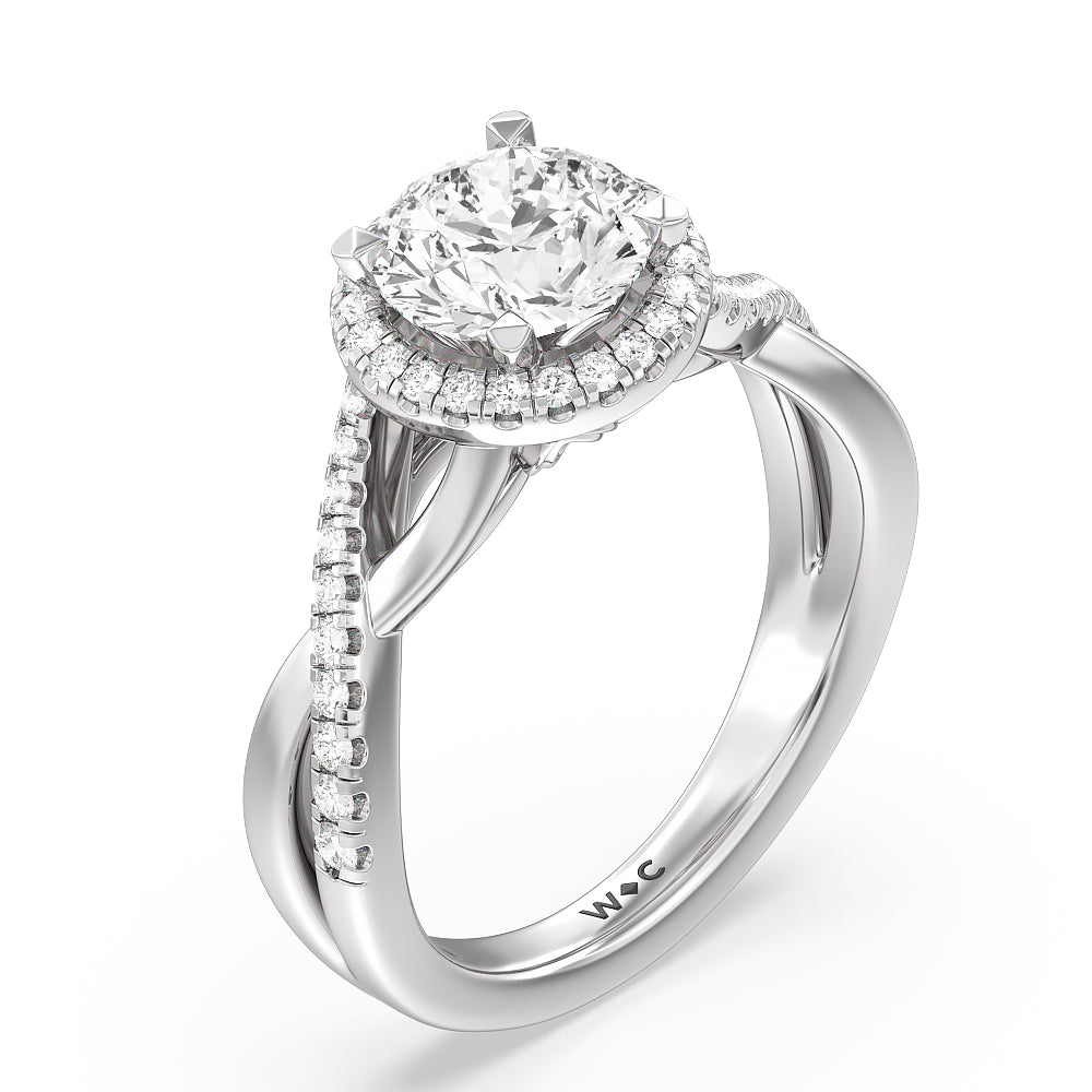 Round Cut Crossover Split Cathedral Halo Engagement Ring with Lab Grown Diamond in 14KT Platinum view 3
