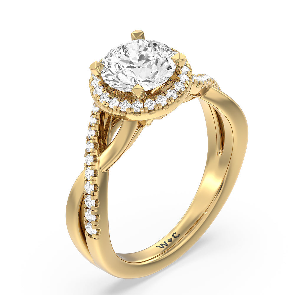 Round Cut Crossover Split Cathedral Halo Engagement Ring with Lab Grown Diamond in 14KT Yellow Gold view 3
