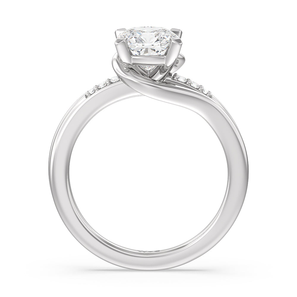 Crossover Arm Studded Shank Engagement Ring with Cushion Cut Diamond in 14KT Platinum view 2
