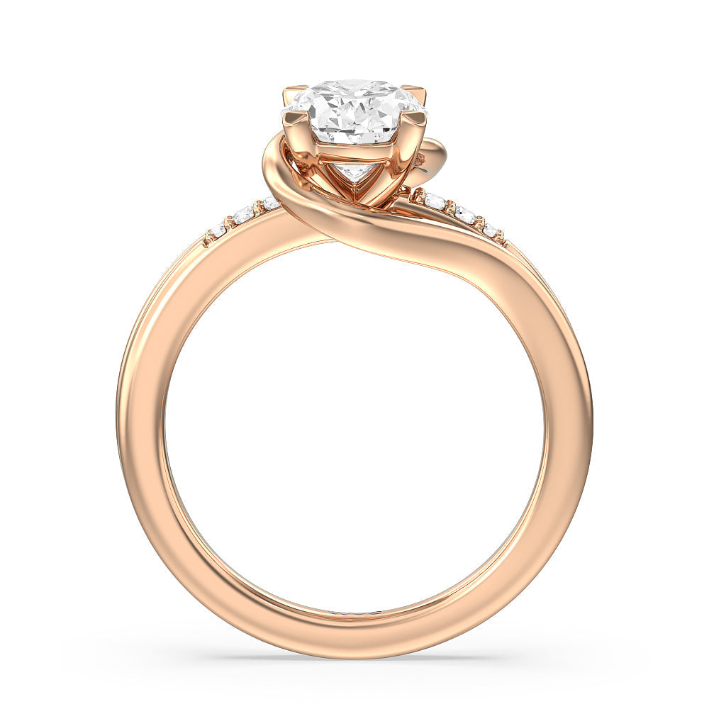 Crossover Arm Studded Shank Engagement Ring with Oval Cut Diamond in 14KT Rose Gold view 2
