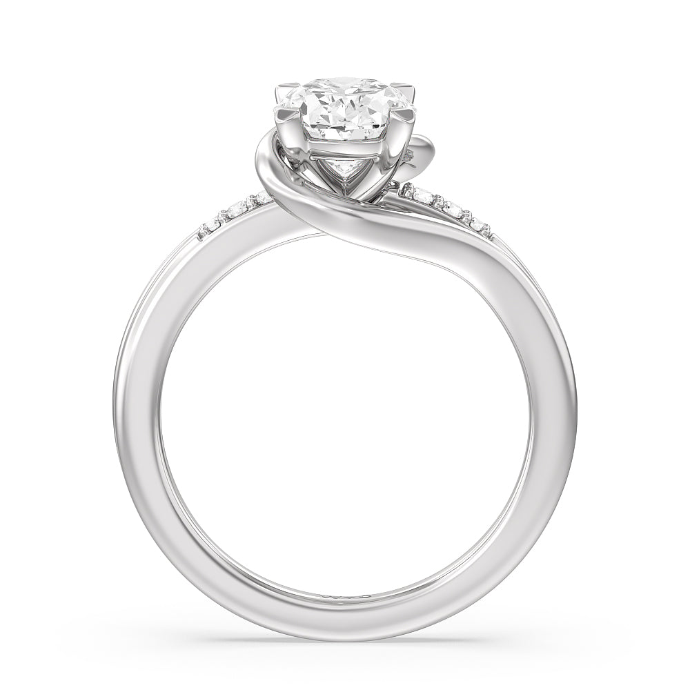 Crossover Arm Studded Shank Engagement Ring with Oval Cut Diamond in 14KT Platinum view 2

