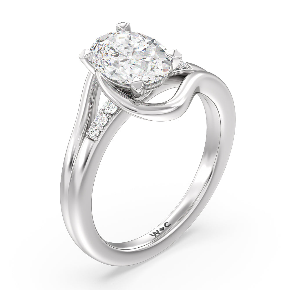 Crossover Arm Studded Shank Engagement Ring with Oval Cut Diamond in 14KT Platinum view 3
