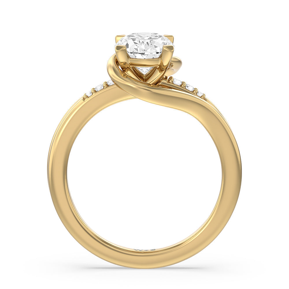 Crossover Arm Studded Shank Engagement Ring with Oval Cut Diamond in 14KT Yellow Gold view 2
