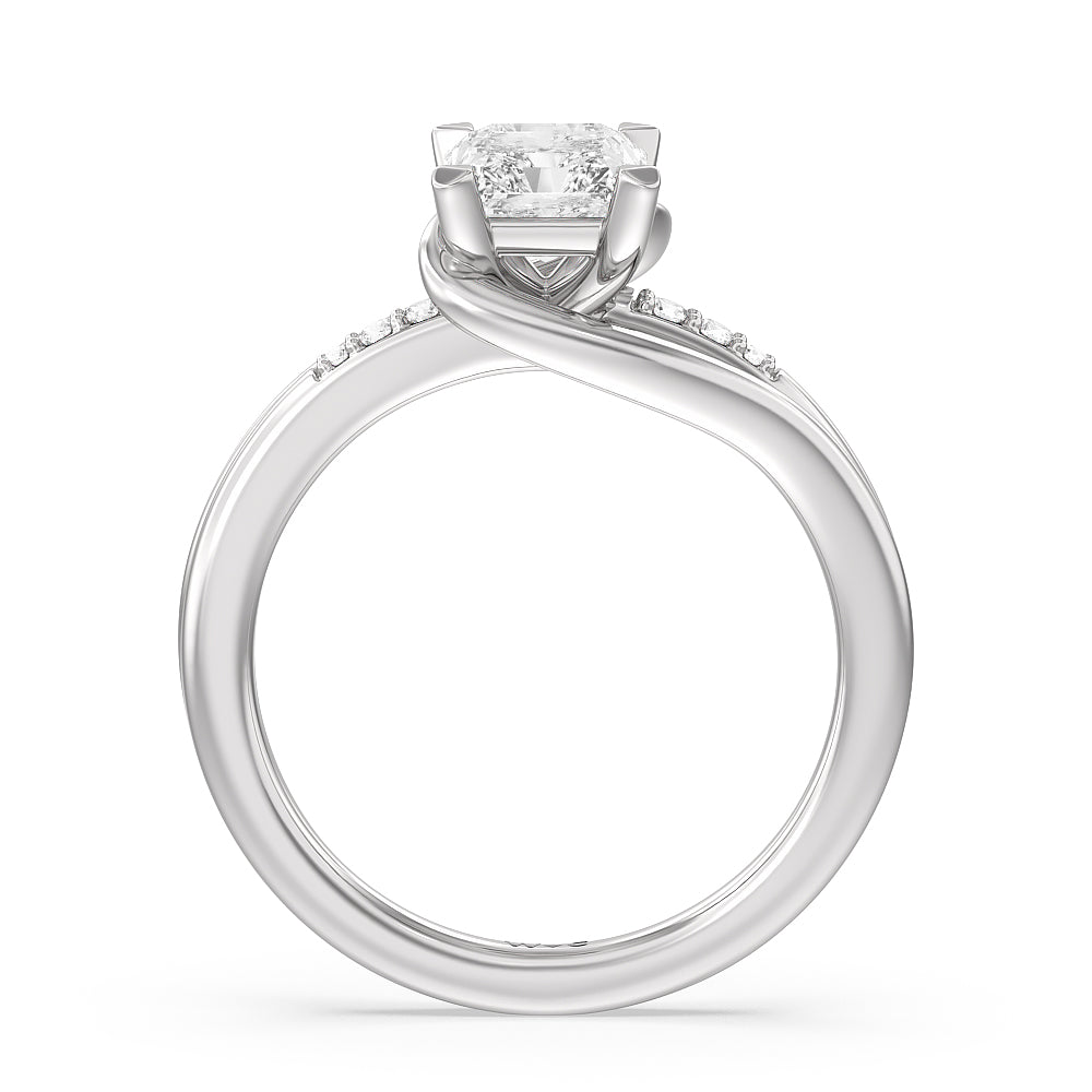 Crossover Arm Studded Shank Engagement Ring with Radiant Cut Diamond in 14KT Platinum view 2
