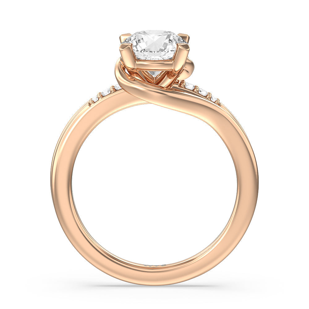 Crossover Arm Studded Shank Engagement Ring with Round Cut Diamond in 14KT Rose Gold view 2
