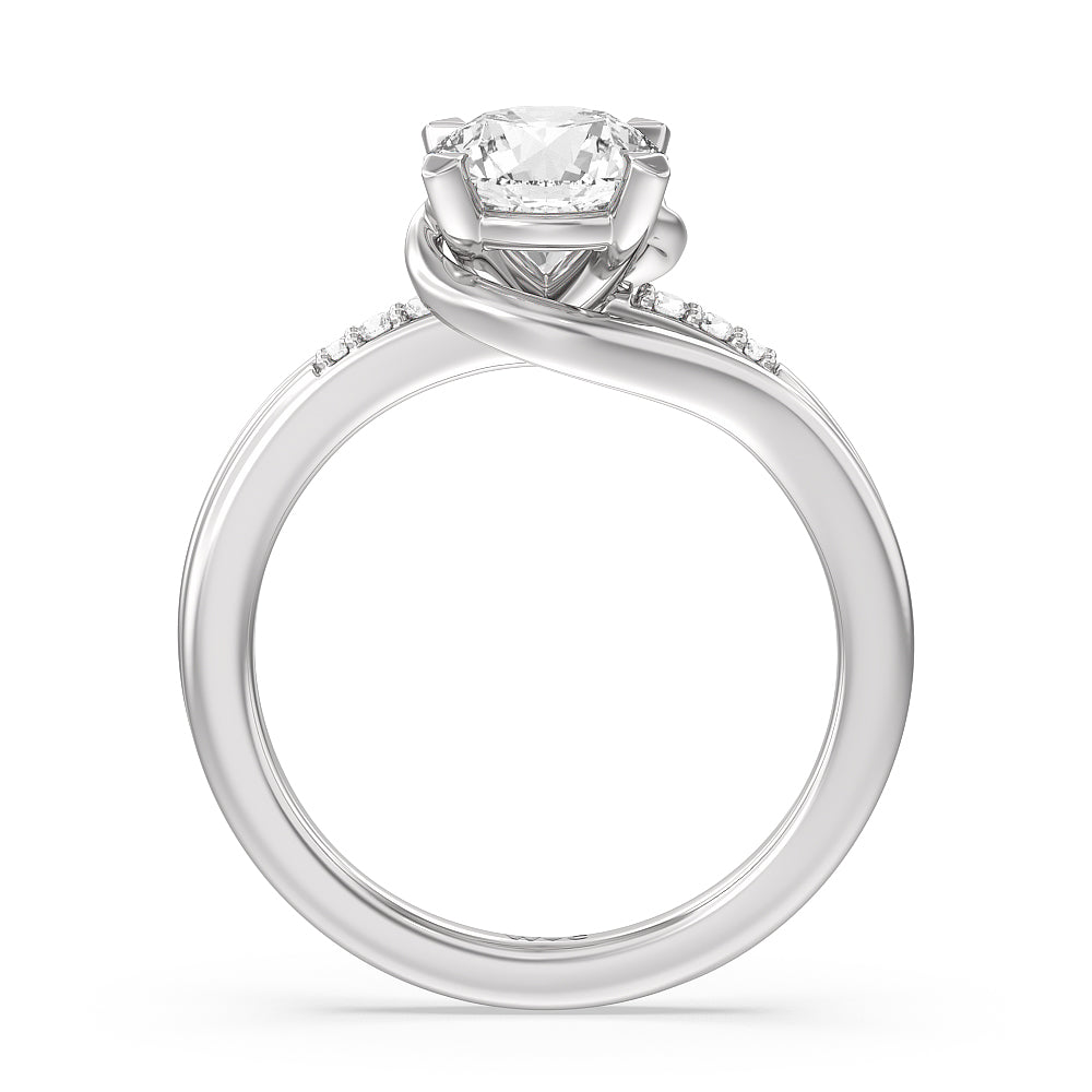Crossover Arm Studded Shank Engagement Ring with Round Cut Diamond in 14KT Platinum view 2
