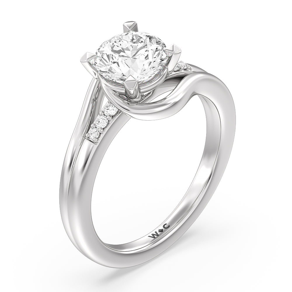 Crossover Arm Studded Shank Engagement Ring with Round Cut Diamond in 14KT Platinum view 3
