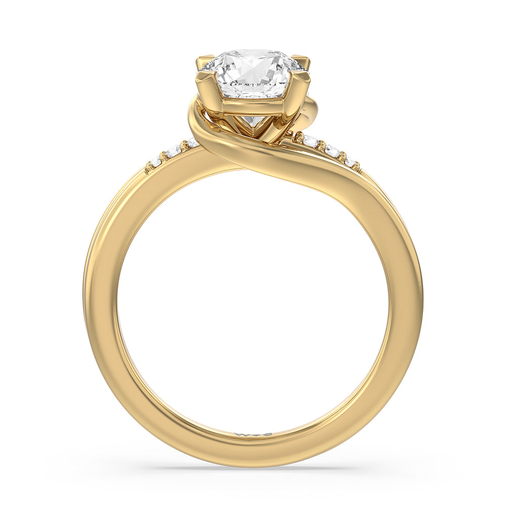 Crossover Arm Studded Shank Engagement Ring with Round Cut Diamond in 14KT Yellow Gold view 2
