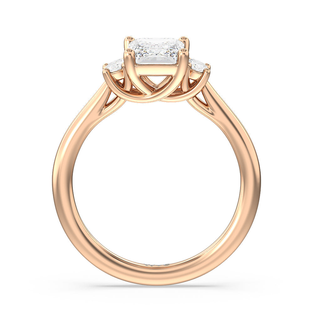 Classic Oval Side Stone In Trellis Basket Engagement Ring with Emerald Cut Diamond in 14KT Rose Gold view 2
