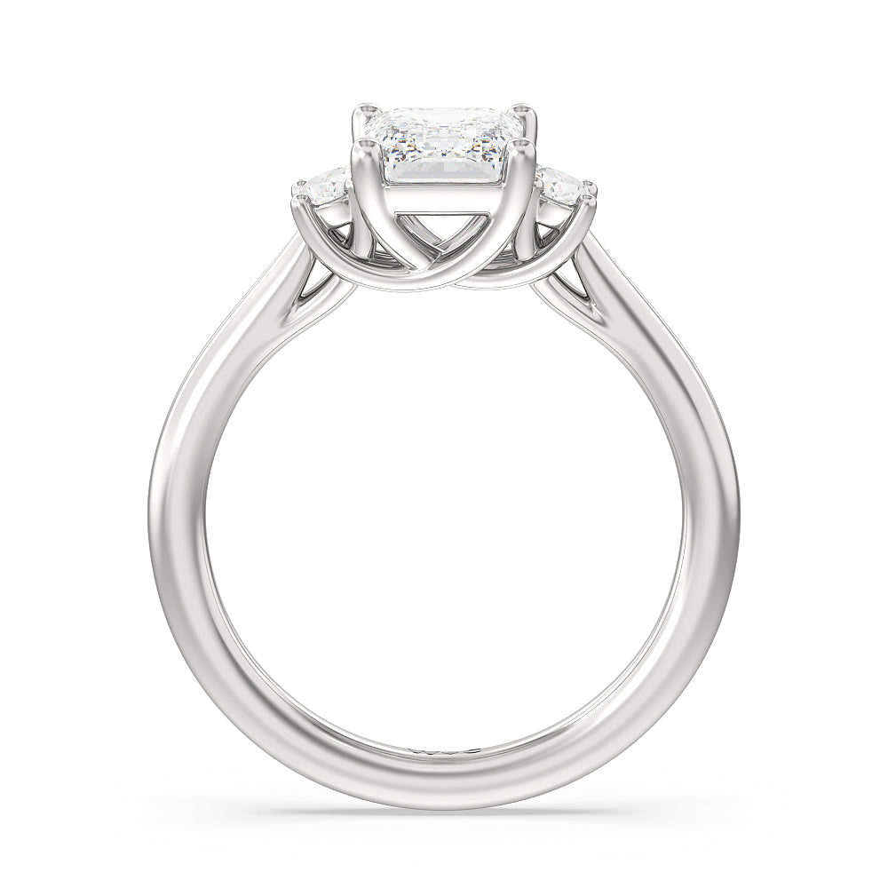 Emerald Cut Classic Oval Side Stone In Trellis Basket Engagement Ring (E+ VVS+) with Lab Grown Diamond in 14KT Platinum view 2
