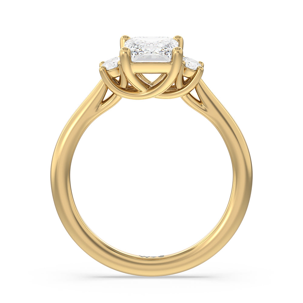 Emerald Cut Classic Oval Side Stone In Trellis Basket Engagement Ring (E+ VVS+) with Lab Grown Diamond in 14KT Yellow Gold view 2
