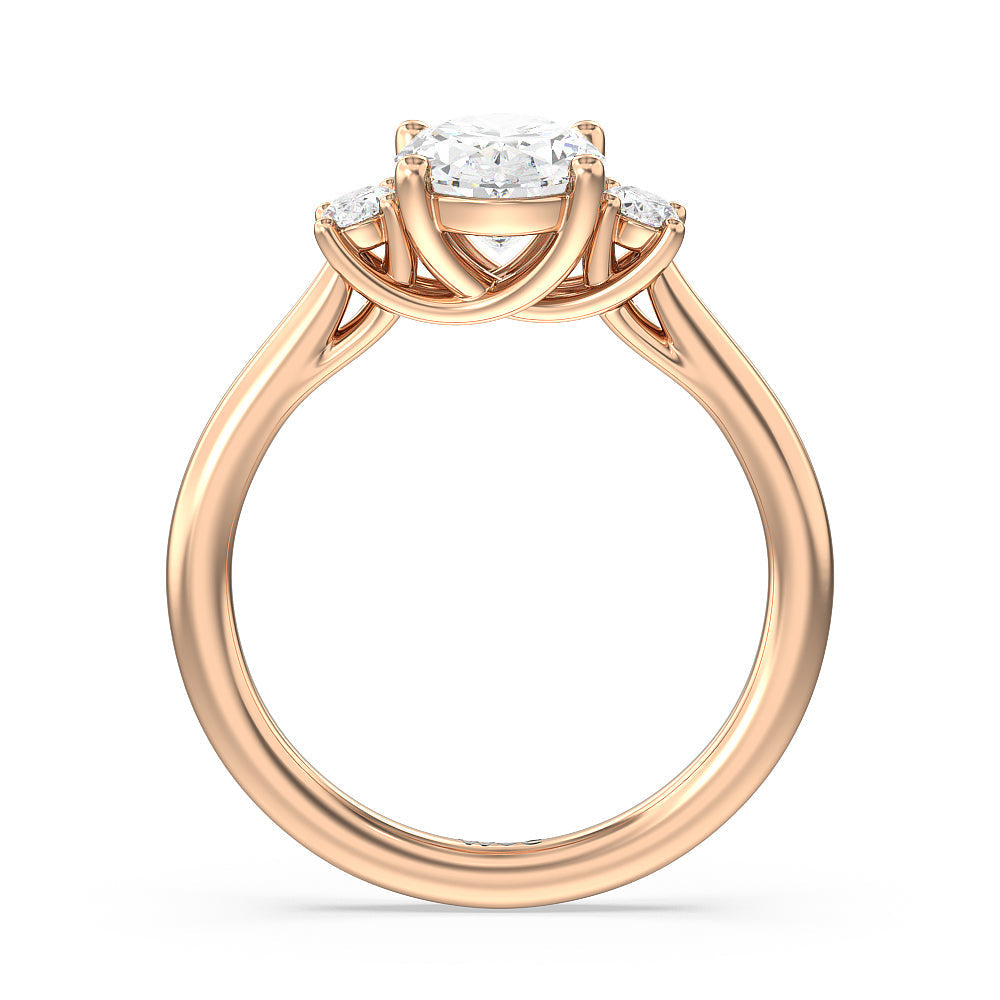 Oval Cut Classic Oval Side Stone In Trellis Basket Engagement Ring (E+ VVS+) with Lab Grown Diamond in 14KT Rose Gold view 2
