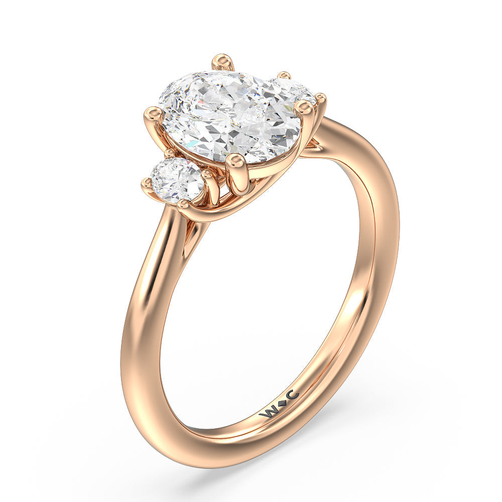 Classic Oval Side Stone In Trellis Basket Engagement Ring with Oval Cut Diamond in 14KT Rose Gold view 3
