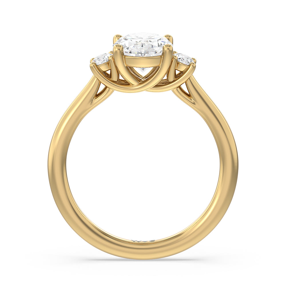 Classic Oval Side Stone In Trellis Basket Engagement Ring with Oval Cut Diamond in 14KT Yellow Gold view 2

