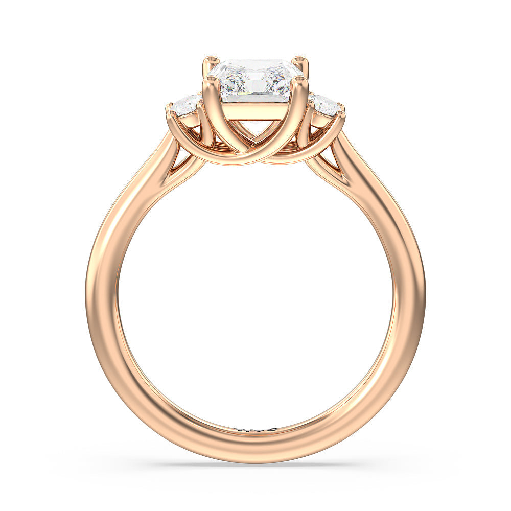 Classic Oval Side Stone In Trellis Basket Engagement Ring with Radiant Cut Diamond in 14KT Rose Gold view 2
