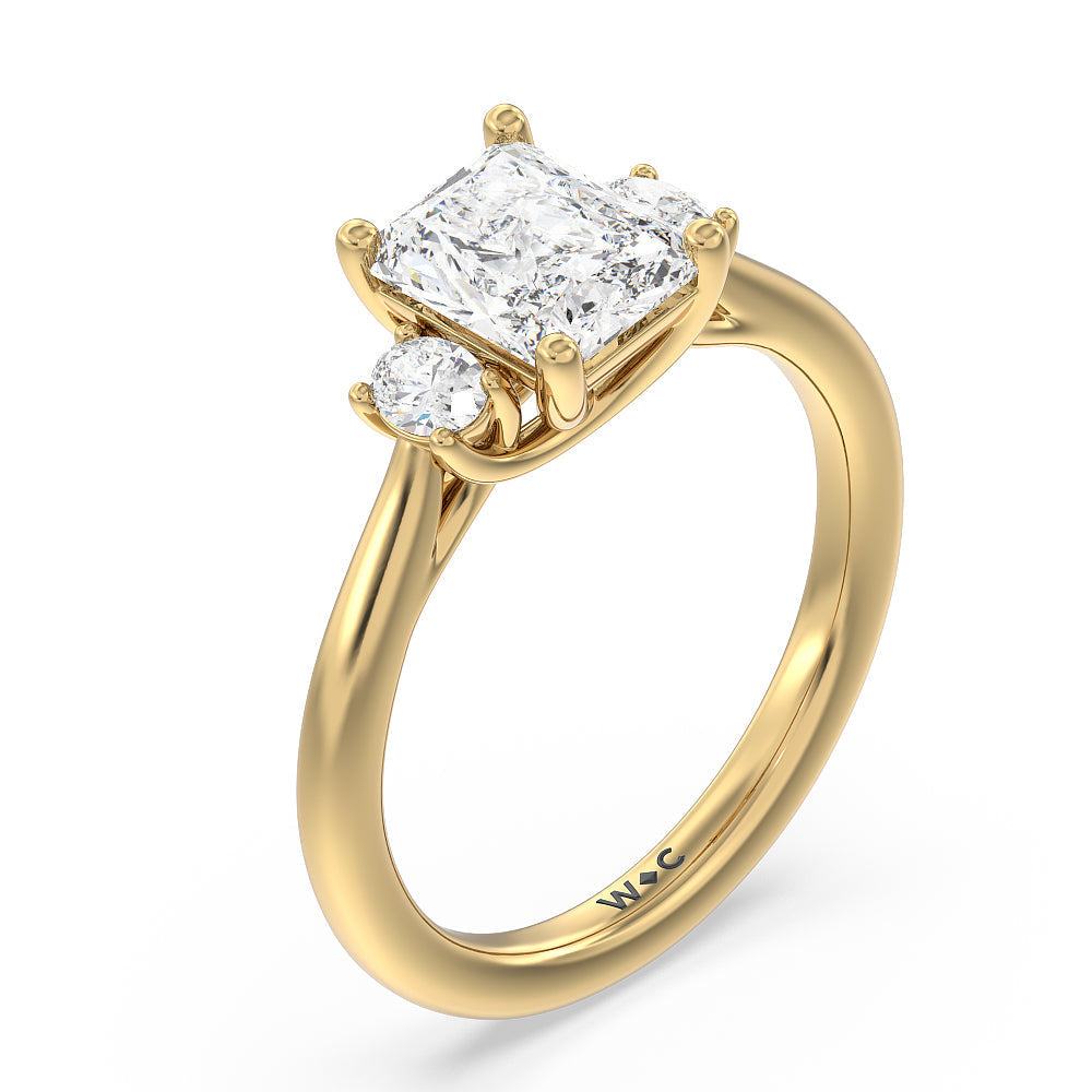 Classic Oval Side Stone In Trellis Basket Engagement Ring with Radiant Cut Diamond in 14KT Yellow Gold view 3
