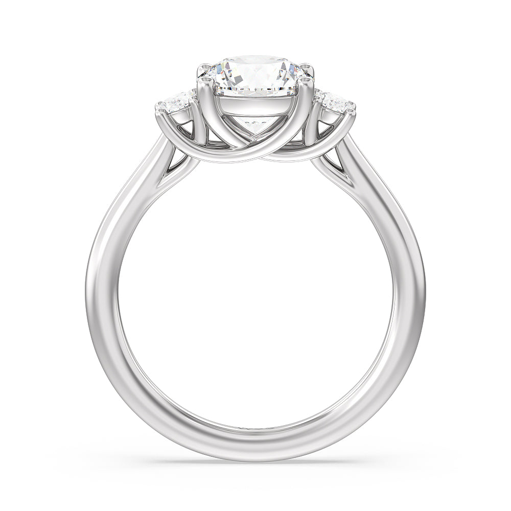 Round Cut Classic Oval Side Stone In Trellis Basket Engagement Ring (E+ VVS+) with Lab Grown Diamond in 14KT Platinum view 2
