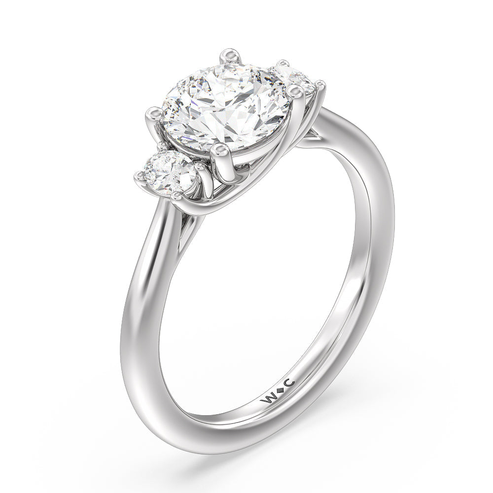 Classic Oval Side Stone In Trellis Basket Engagement Ring with Round Cut Diamond in 14KT Platinum view 3
