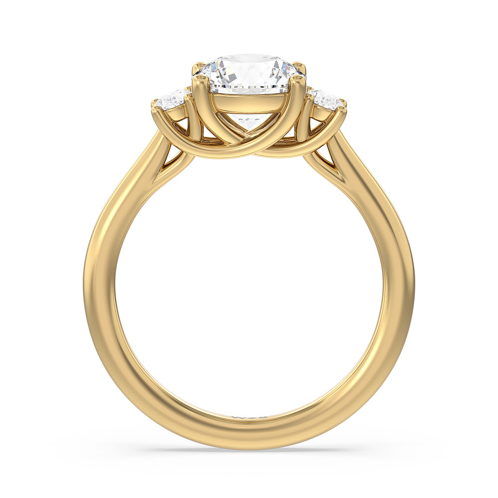 Round Cut Classic Oval Side Stone In Trellis Basket Engagement Ring (E+ VVS+) with Lab Grown Diamond in 14KT Yellow Gold view 2
