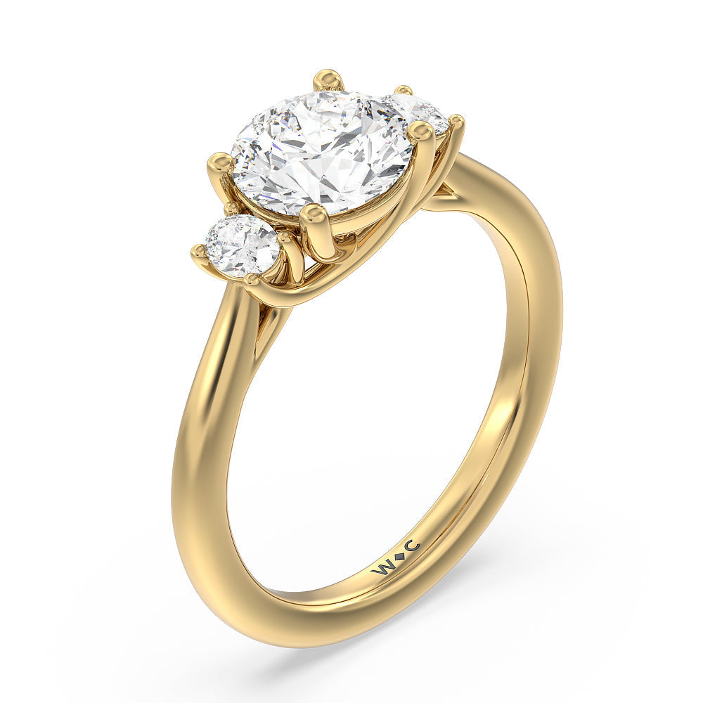 Classic Oval Side Stone In Trellis Basket Engagement Ring with Round Cut Diamond in 14KT Yellow Gold view 3

