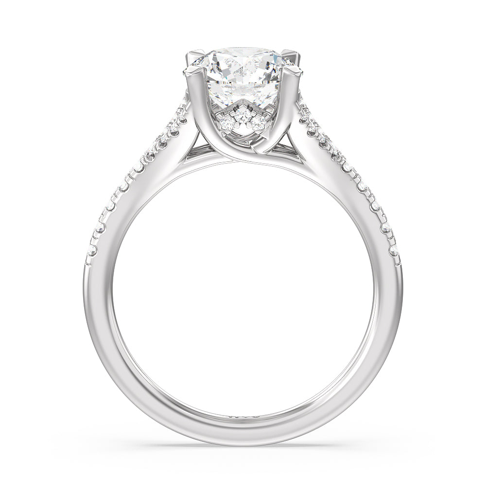 Studded Cathedral Split Shank Engagement Ring with Round Cut Diamond in 14KT Platinum view 2
