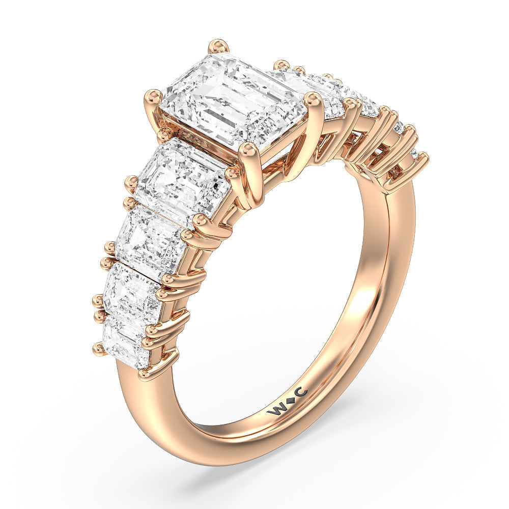 Luxe Emerald Step Side Stone Classic Engagement Ring with Emerald Cut Diamond in 14KT Rose Gold view 3
