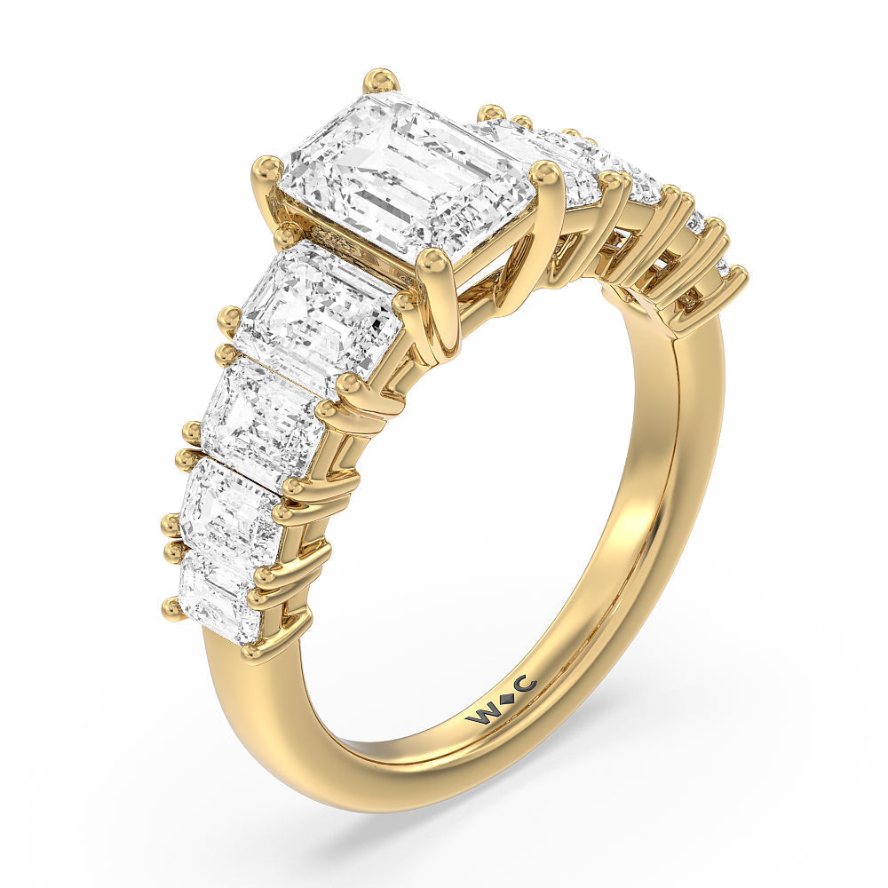 Luxe Emerald Step Side Stone Classic Engagement Ring with Emerald Cut Diamond in 14KT Yellow Gold view 3
