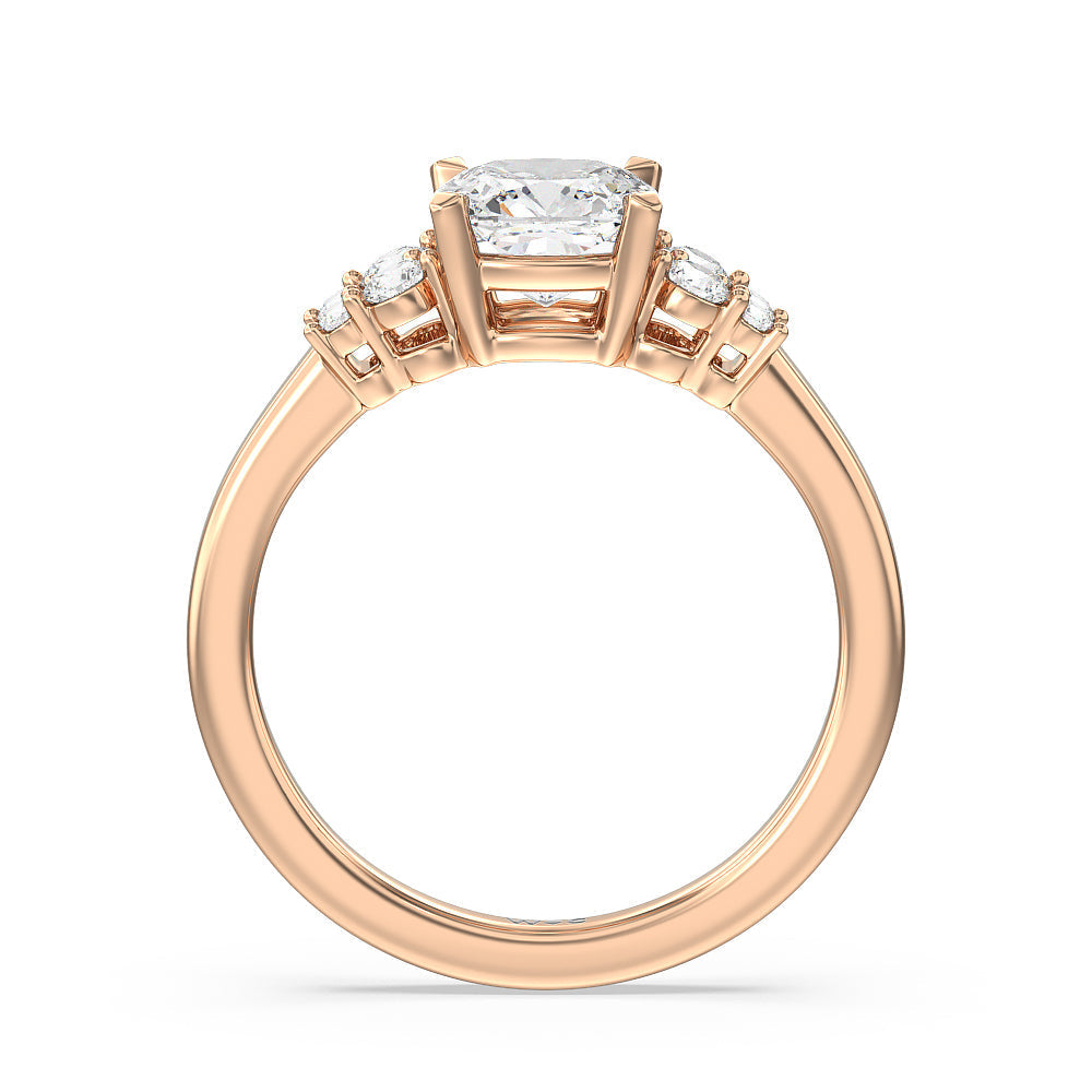 Tapering Side Diamond Accent Engagement Ring with Cushion Cut Diamond in 14KT Rose Gold view 2
