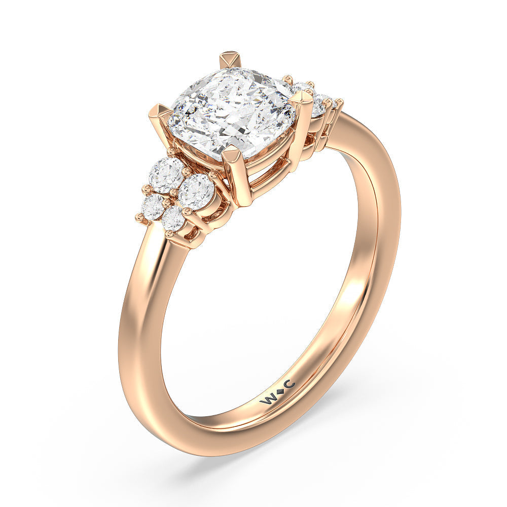 Tapering Side Diamond Accent Engagement Ring with Cushion Cut Diamond in 14KT Rose Gold view 3

