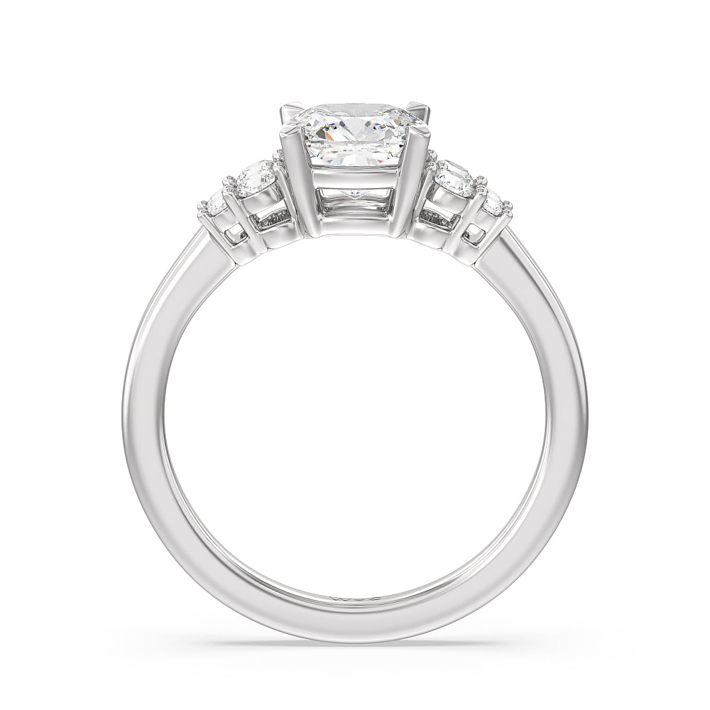 Tapering Side Diamond Accent Engagement Ring with Cushion Cut Diamond in 14KT Platinum view 2
