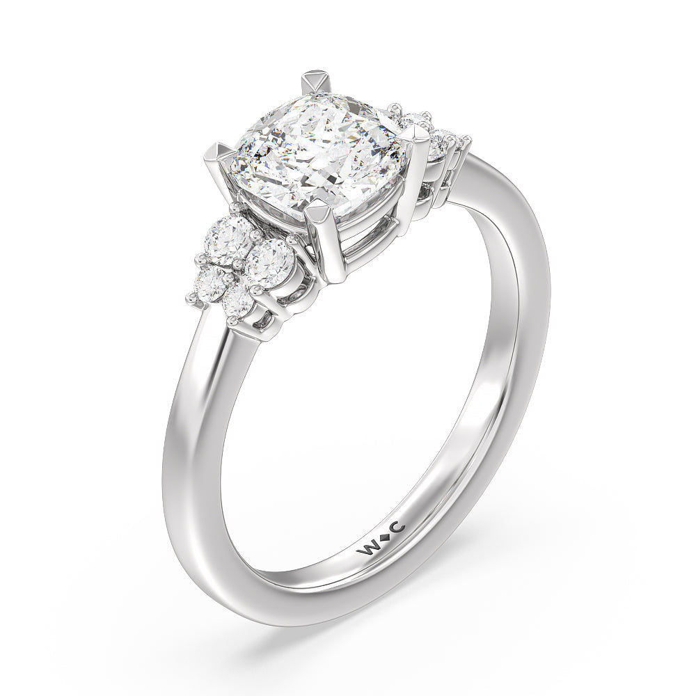 Tapering Side Diamond Accent Engagement Ring with Cushion Cut Diamond in 14KT Platinum view 3
