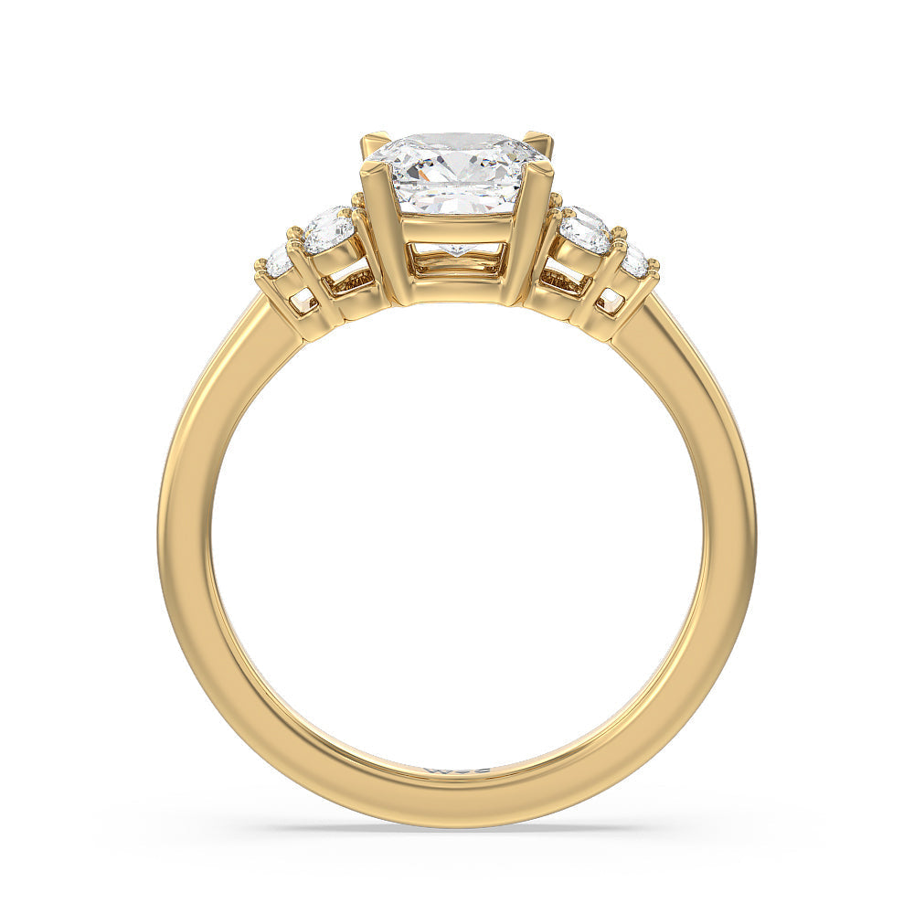 Tapering Side Diamond Accent Engagement Ring with Cushion Cut Diamond in 14KT Yellow Gold view 2
