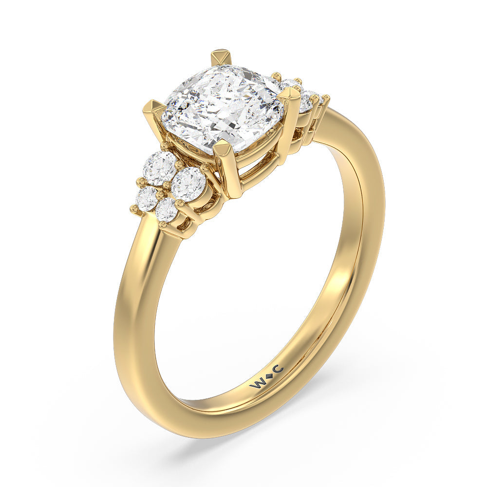 Tapering Side Diamond Accent Engagement Ring with Cushion Cut Diamond in 14KT Yellow Gold view 3
