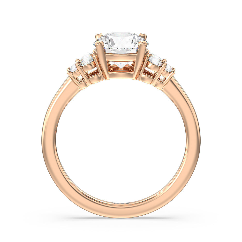 Tapering Side Diamond Accent Engagement Ring with Round Cut Diamond in 14KT Rose Gold view 2
