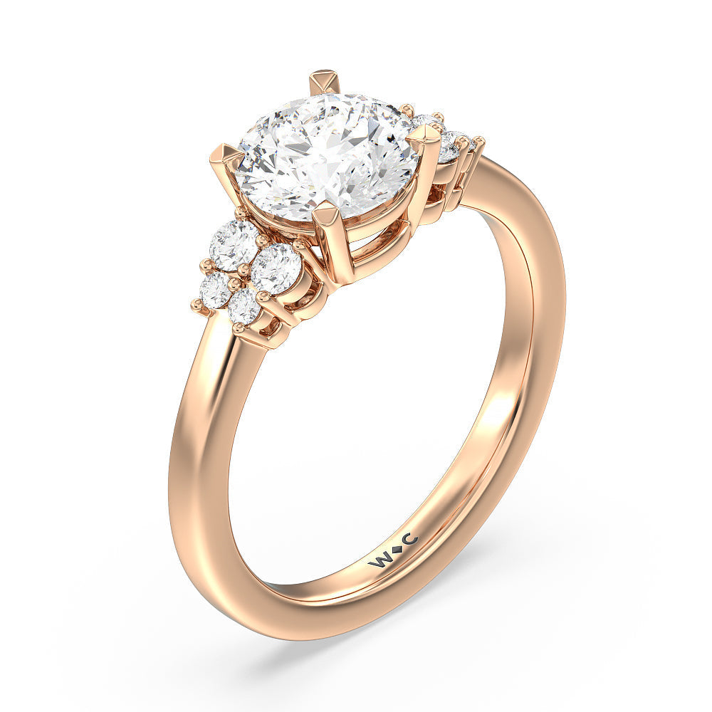 Tapering Side Diamond Accent Engagement Ring with Round Cut Diamond in 14KT Rose Gold view 3
