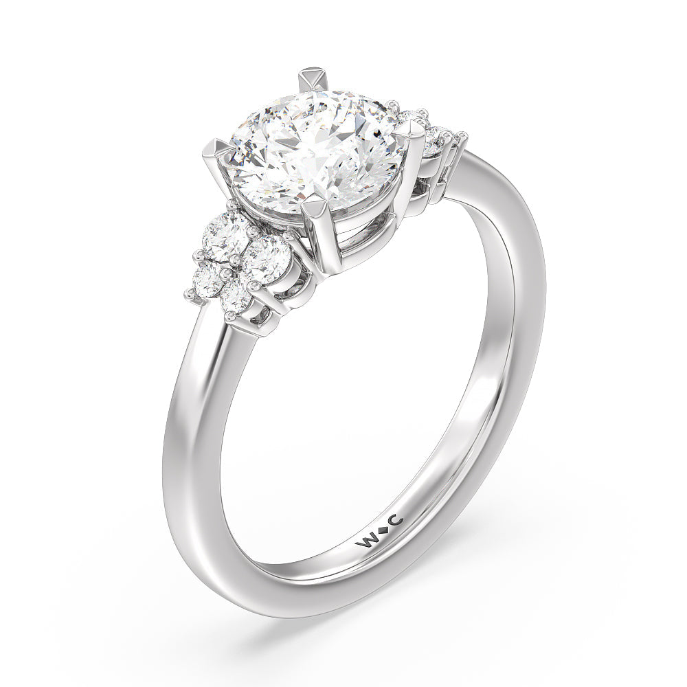 Tapering Side Diamond Accent Engagement Ring with Round Cut Diamond in 14KT Platinum view 3

