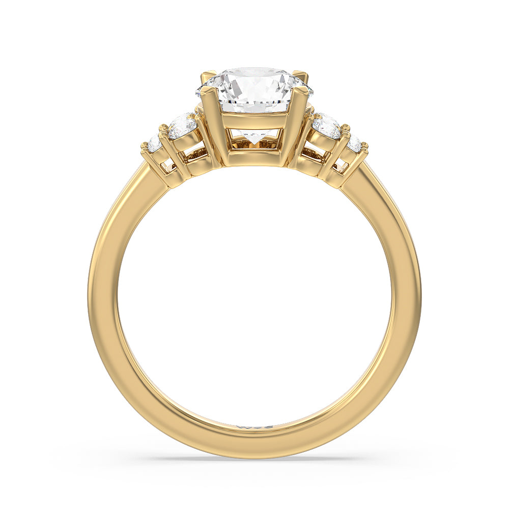 Tapering Side Diamond Accent Engagement Ring with Round Cut Diamond in 14KT Yellow Gold view 2
