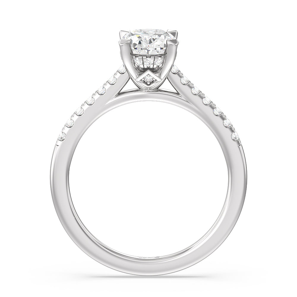 Oval Cut Cathedral Diamond Pave Hidden Halo Engagement Ring with Lab Grown Diamond in 14KT Platinum view 2
