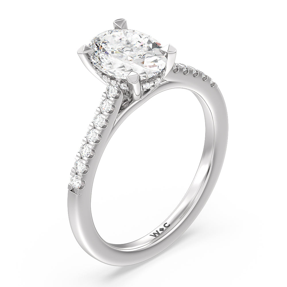 Oval Cut Cathedral Diamond Pave Hidden Halo Engagement Ring with Lab Grown Diamond in 14KT Platinum view 3

