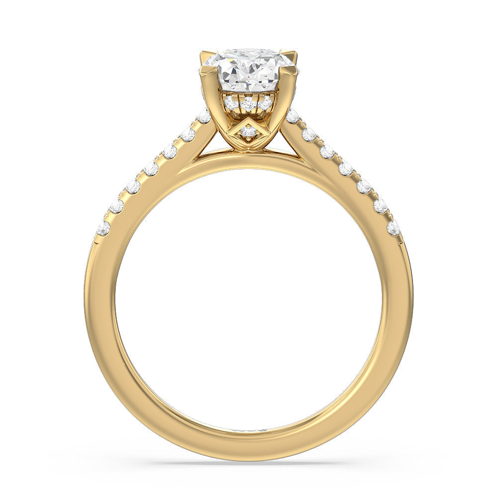 Oval Cut Cathedral Diamond Pave Hidden Halo Engagement Ring with Lab Grown Diamond in 14KT Yellow Gold view 2
