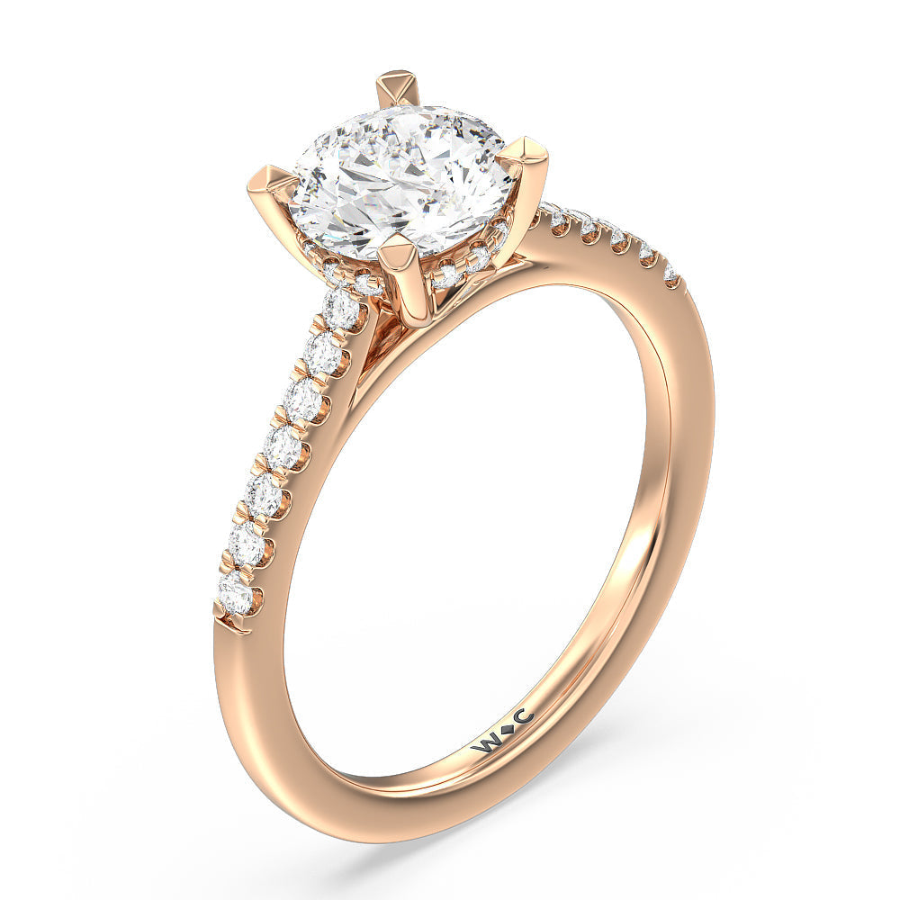 Cathedral Diamond Pave Hidden Halo Engagement Ring with Round Cut Diamond in 14KT Rose Gold view 3
