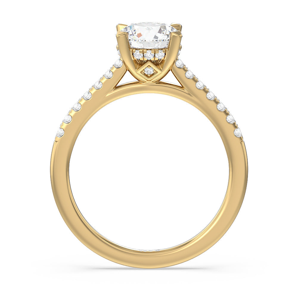 Round Cut Cathedral Diamond Pave Hidden Halo Engagement Ring with Lab Grown Diamond in 14KT Yellow Gold view 2
