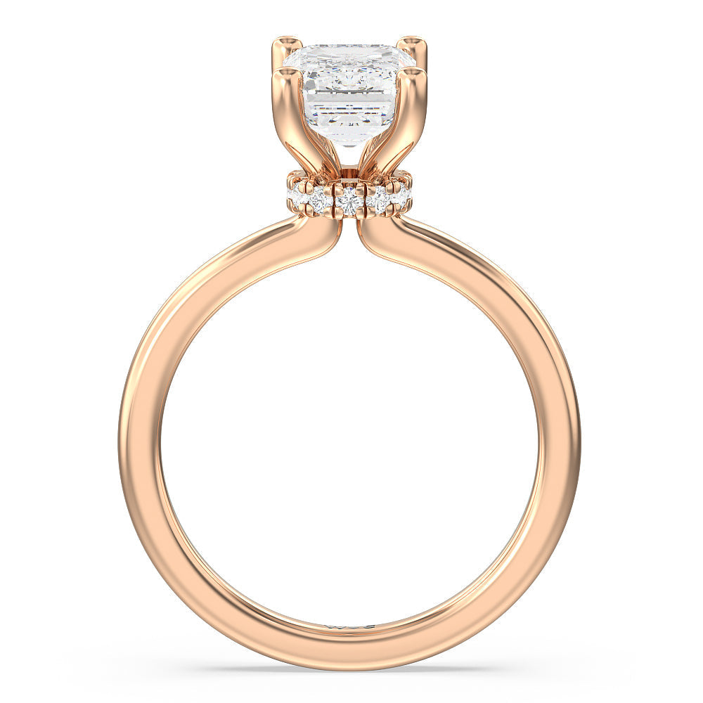 Under Halo Engagement Ring with Emerald Cut Diamond in 14KT Rose Gold view 2
