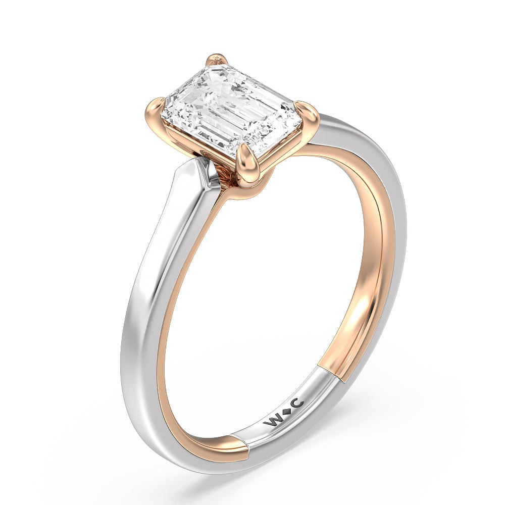 4 Prong Two-Tone Solitaire Engagement Ring with Emerald Cut Diamond in 14KT White & Rose Gold view 3
