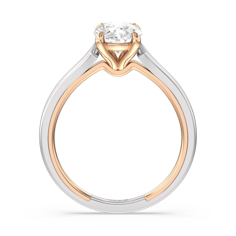 4 Prong Two-Tone Solitaire Engagement Ring with Oval Cut Diamond in 14KT White & Rose Gold view 2
