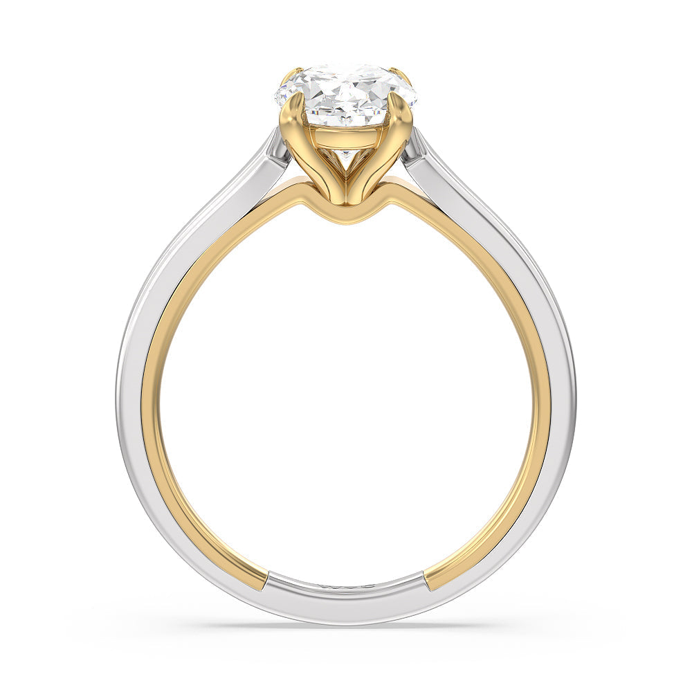 4 Prong Two-Tone Solitaire Engagement Ring with Oval Cut Diamond in 14KT White & Yellow Gold view 2
