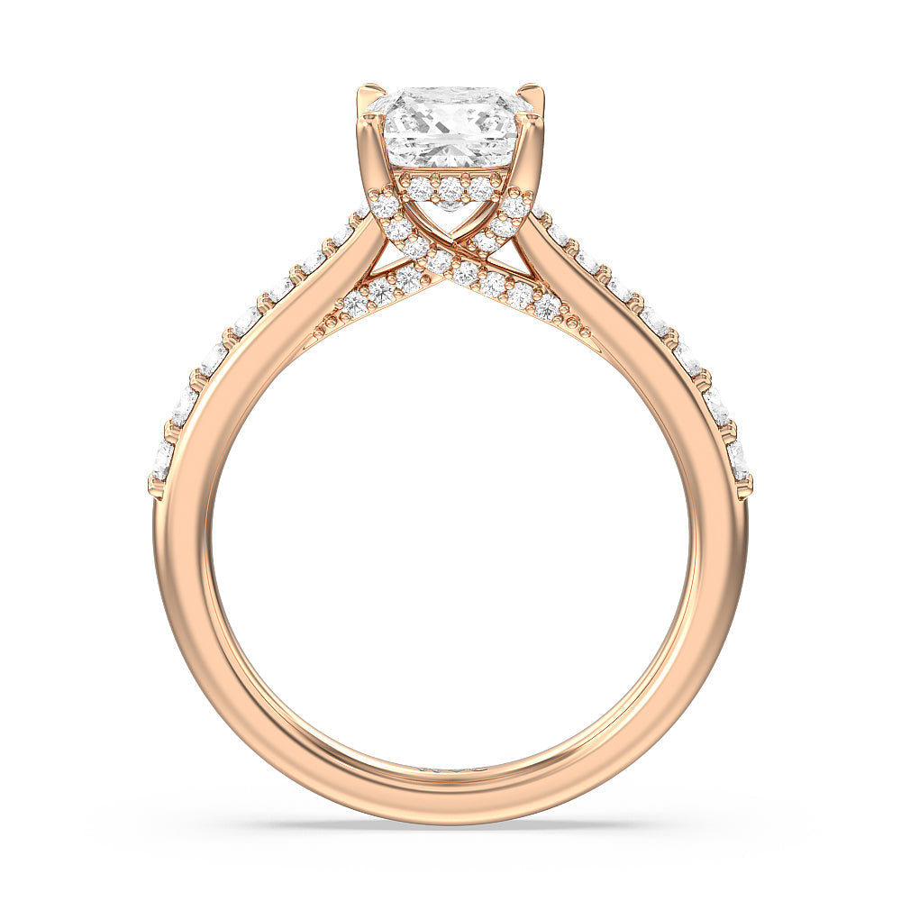 Bridged Basket & Hidden Halo Accent Engagement Ring with Princess Cut Diamond in 14KT Rose Gold view 2
