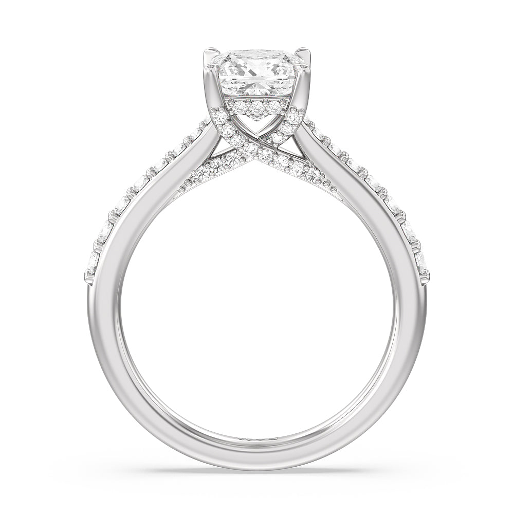 Bridged Basket & Hidden Halo Accent Engagement Ring with Princess Cut Diamond in 14KT Platinum view 2
