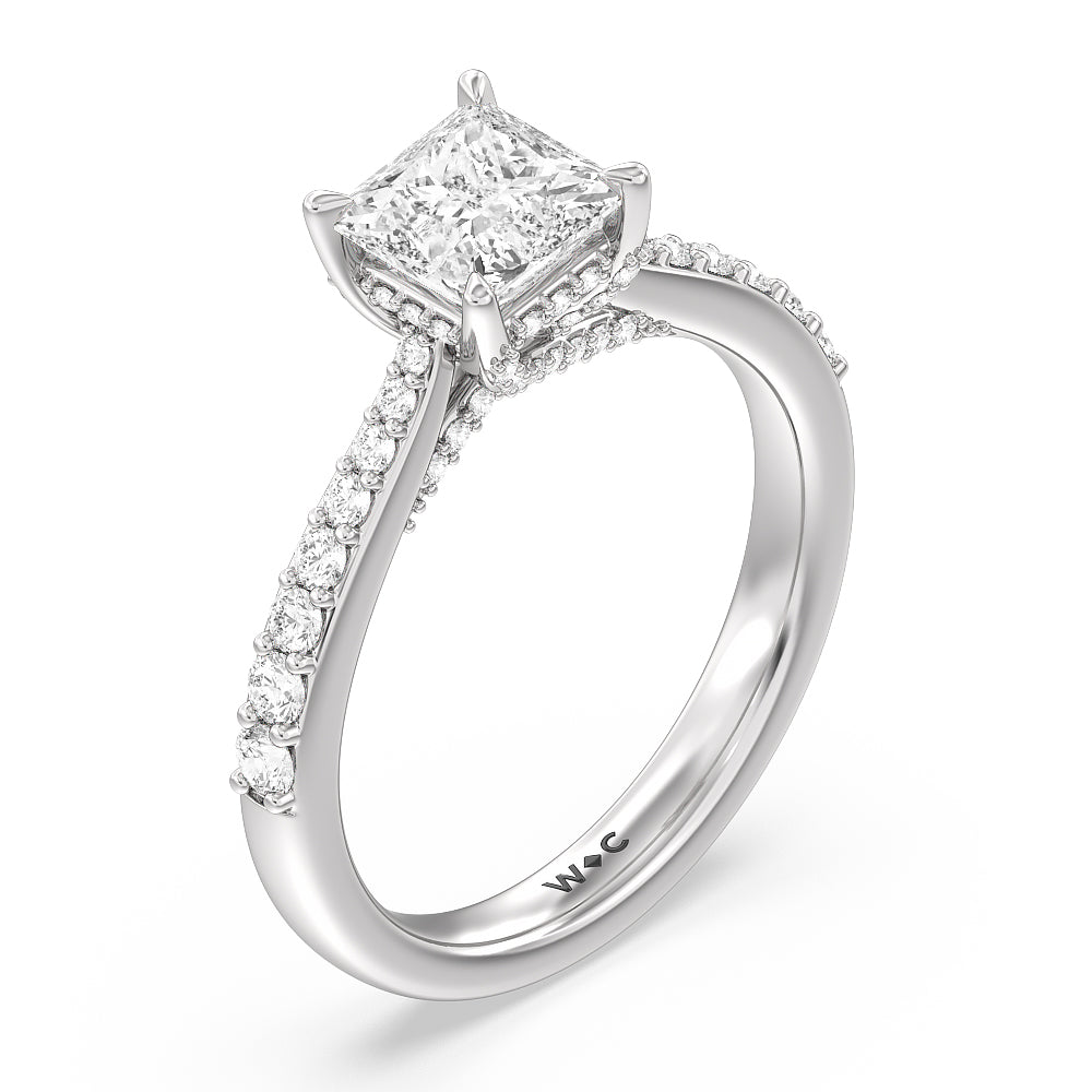 Bridged Basket & Hidden Halo Accent Engagement Ring with Princess Cut Diamond in 14KT Platinum view 3
